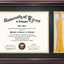 GraduationMall 11x17 Cherry Wood Diploma Frame with Tassel Holder for 8.5x11 Certificate Document,Real Glass,Black over Gold Mat
