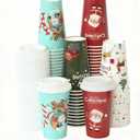 100 Pack 16 Oz Christmas Disposable Coffee Cups with Lids, To Go Coffee Cups Thickened Christmas Paper Cups for Hot Chocolate Tea Cocoa, Xmas Party Cups for Adult, Party, Holiday