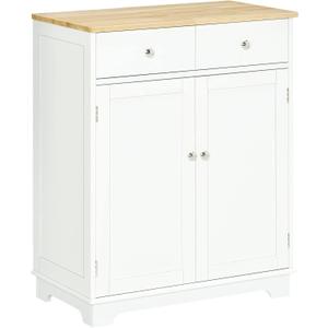 HOMCOM Sideboard with Solid Wood Countertop, Modern Kitchen Storage Cabinet, Coffee Bar Cabinet with 2 Drawers, Doors and Adjustable Shelf, White (26.75" x 15.75" x 33.5")