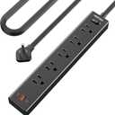 5Ft Extension Cord with Multiple Outlets, HOPOW Flat Plug Power Strip Surge Protector, 5 Outlets & 3 USB Ports (2 USB C), 1700 Joules, Wall Mount, Charging Station for Home Office Dorm, Black