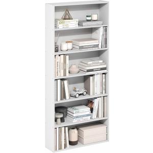 Furinno Basic Book Shelf, 6-Tier Bookcase with Open Shelf, Bookshelf, Cube Storage Organizer, 7 x 24 x 53, for Living Room, Bedroom, Home Office, White