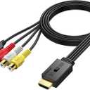 AUTOUTLET RCA to HDMI Converter with Aspect Ratio Switch (4:3/16:9), 1080P/720P Mini AV to HDMI Adapter with Built-in 150cm Cable for VCR, VHS, DVD