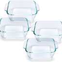 Small Casserole Dishes 4 Pack, 5 Inch Glass Square Baking Dish Individual Portion Baking Pan for Oven Microwave Air Fryer Square Egg, Clear Prep Bowls with Handle