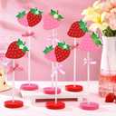 Briwooody 6 Pcs Strawberry Table Decorations Red Pink Strawberry Tiered Tray Decor Summer Wooden Sign Rustic Tabletop Centerpiece Farmhouse Tall Standing for Birthday Baby Shower Party Home Decor