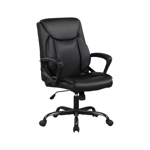 FDW PU Leather Task Chair Executive Rolling Swivel Mid Back Computer Chair with Lumbar Support Armrest Adjustable Chair for Men, Black