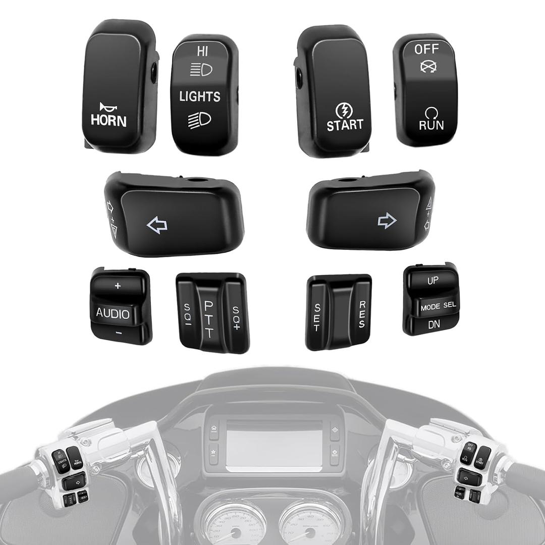 Black Hand Controls Switch Housing Caps Buttons Fit for Harley Davidson Electra Glide Street Glide Road King 1996-2013