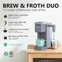 Tastyle Single Serve Coffee Maker with Built-in Detachable Milk Frother, Iced and Hot Coffee Machine for K Cup & Grounds, 40oz Removable Water Reservoir, 6 Cup Sizes, Fits 7.3" Travel Mug, Gray