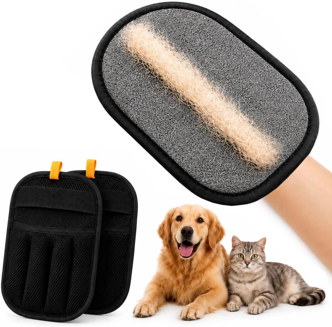 Pet Hair Remover Glove 2-Pack for Couch, Carpet, Bed & Clothing, Reusable Electrostatic Tool for Cat & Dog Hair