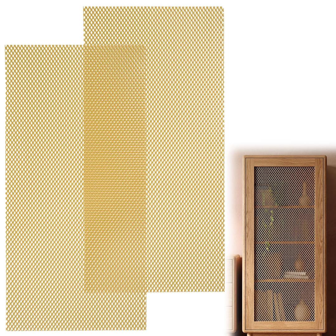 2 Pack Brass Decorative Metal Panels, 24x12 in Diamond Mesh Aluminum Sheets