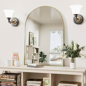 Gold Arched Bathroom Mirror for Wall-30"X20" Wall Mirror for Living Room, Bedroom, Bathroom, Dressing Room Hanging Vanity Mirror for Wall Decoration