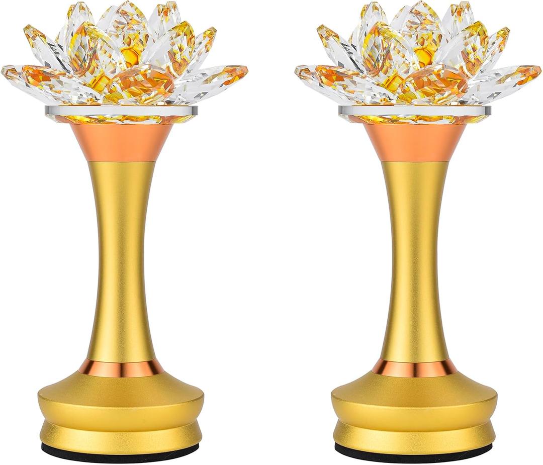1 Pair - Colorful LED Crystal Lotus Buddhist Lamp, Gradient Buddha Light for Worship, Prayer and Display-Friendly Material for Buddha Occasions, Buddhist Supplies, USB Rechargeable Lotus Light - 8 in