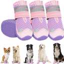 SlowTon Dog Shoes for Large Small Medium Dogs - Breathable Dog Boots for Summer Hot Pavement, Paw Protector for Outdoor Walking Winter Snow, Anti-Slip Rubber Dog Booties for Hardwood Floor (Pink, 1)