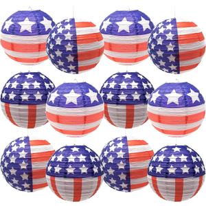 Podzly - 12 Patriotic Lanterns - Red, White, Blue 12 Inch American Flag Paper Lanterns for 4th of July, Parties, Festive Decor - Large Hanging Lanterns - Ideal for Indoor/Outdoor Events.