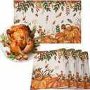 Fall Thanksgiving Placemats Retro Pumpkin Leaves Place Mats for Dining Room Dinner Table Mushroom Bird Plant Washable Table Mats Kitchen Decorations Set of 6 (Orange Light Beige)