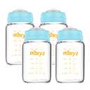 Matyz 4-PACK Wide Mouth Glass Breast Milk Storage Containers With Lids (Blue, 6 Oz Each) - Glass Freezer Safe Breastmilk Storage Bottles - Breast Pump Accessories For Medela Spectra Avent Breast Pumps