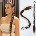 Long Braided Ponytail Extension for Black Women Soft Synthetic Hair Piece with Hair Tie Straight Wrap Around Ponytail Braided Hair Extensions pre Stretched 24 Inch 2 Packs 120 Gram (stripe skunk)