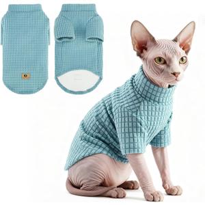 KOOLTAIL Cat Sweater for Sphynx - Soft Fleece Sweaters for Cats Only, Elastic Pet Clothes with Sleeves, Thick Winter Warm Cold Weather Apparel for Hairless Cat, Puppy Pajamas for Small Dogs, Blue S