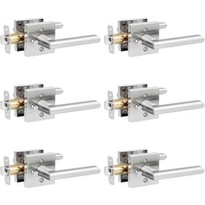 HOSOM 6 Pack Privacy Door Handles Interior for Bedroom and Bathroom, Satin Nickel Interior Door Handles with Lock, Heavy Duty Interior Door Levers, Keyless Reversible Square Door Locks Door Knob