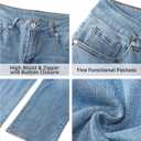 GRAPENT Jeans for Women Trendy High Waisted Loose Straight Leg Stretchy Denim Ankle Pants Cropped Jeans with Pockets (Blue), 12