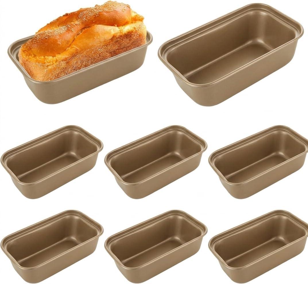 8 PCS Mini Loaf Pans for Baking Bread Nonstick Carbon Steel Small Meatloaf Pan Set 6.1 x 3.3 Inch Golden Bread Tins for Homemade Cake Sourdough and Meatloaf
