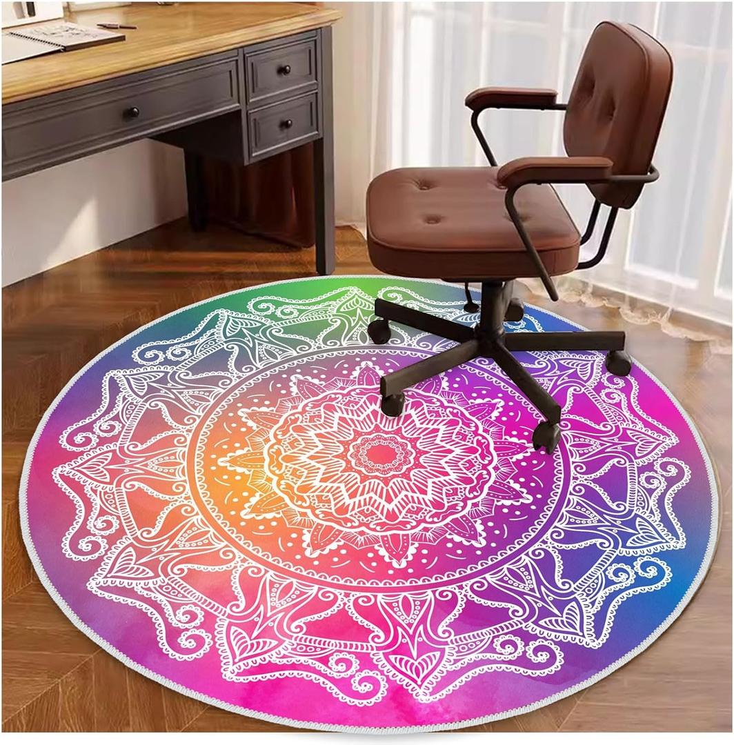 4ft/48in Home Office Chair Mat for Hardwood Floor, Anti-Slip Desk Chair Mats, Computer Gaming Chair Mats for Rolling, Low Pile Carpet Floor Chair Mat(Colorful-1)