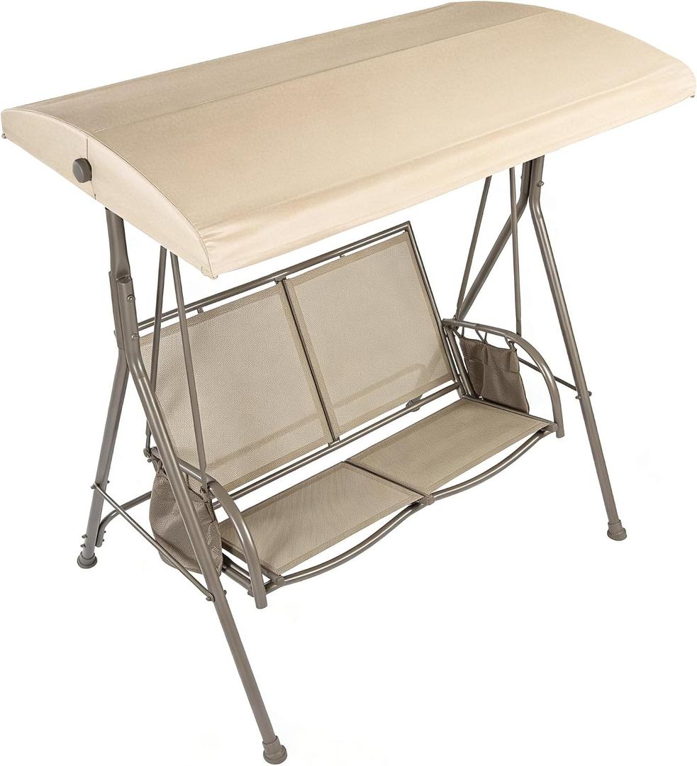 2 Person Swing Replacement Top Cover, Waterproof Anti-UV Canopy Compatible with Garden Treasures Outdoor Garden Swing, Light Beige