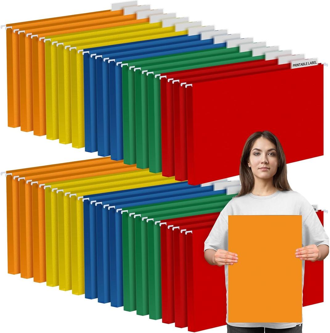 Dispowreath 11 x 17 Extra Large Hanging File Folders for Filing Cabinet Organizer Heavy Duty Expanding Hang Folders 1/5 Cut Adjustable Clear Plastic Tabs Includes Rod(Mixed Color,30 Pack)