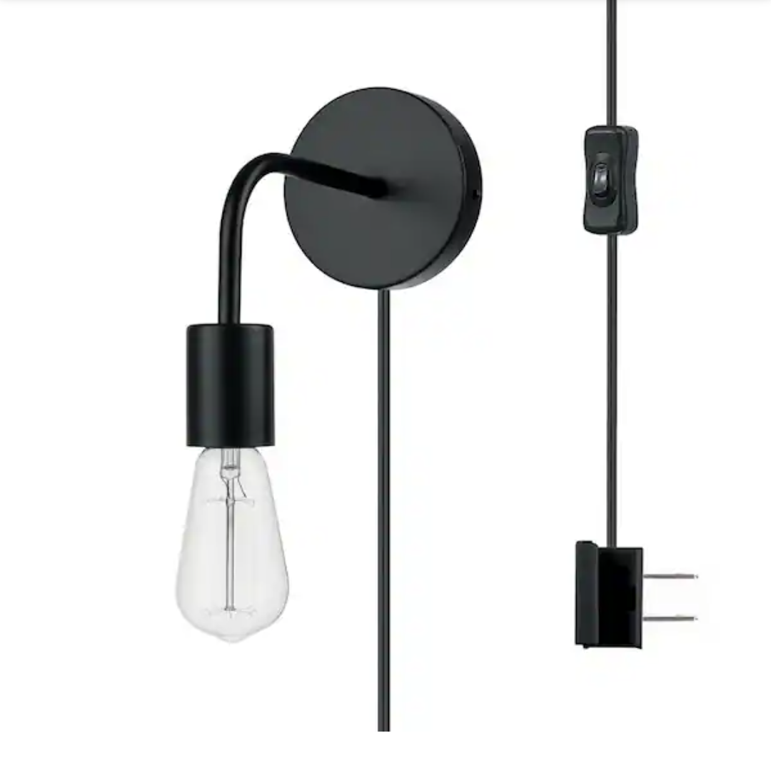 Holden 1-Light Matte Black Plug-In or Hardwire Wall Sconce with 6 ft. Cord