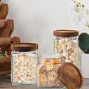 Gerrii 3 Pcs Glass Food Storage Containers 17/24/34 oz Vintage Glass Jar with Lid Begonia Pattern Airtight Candy Jar Food Jars Canisters for Kitchen Counter Pantry Coffee Tea Beans (Square)