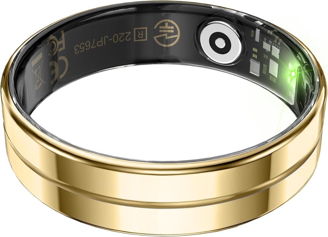 Smart Ring,Fitness Tracker Ring for Men/Women,Ultra Thin Smart Rings with Calories/Heart Rate/Blood Oxygen/Sleep Monitoring,No Subscription Fee,5ATM Waterproof (Gold, Ultra Thin-8#)