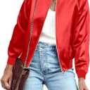 Zeagoo Women's Bomber Jacket Lightweight Zip Up Jacket Casual Striped Jacket Coat Outerwear Windbreaker with Pockets (Red, M)