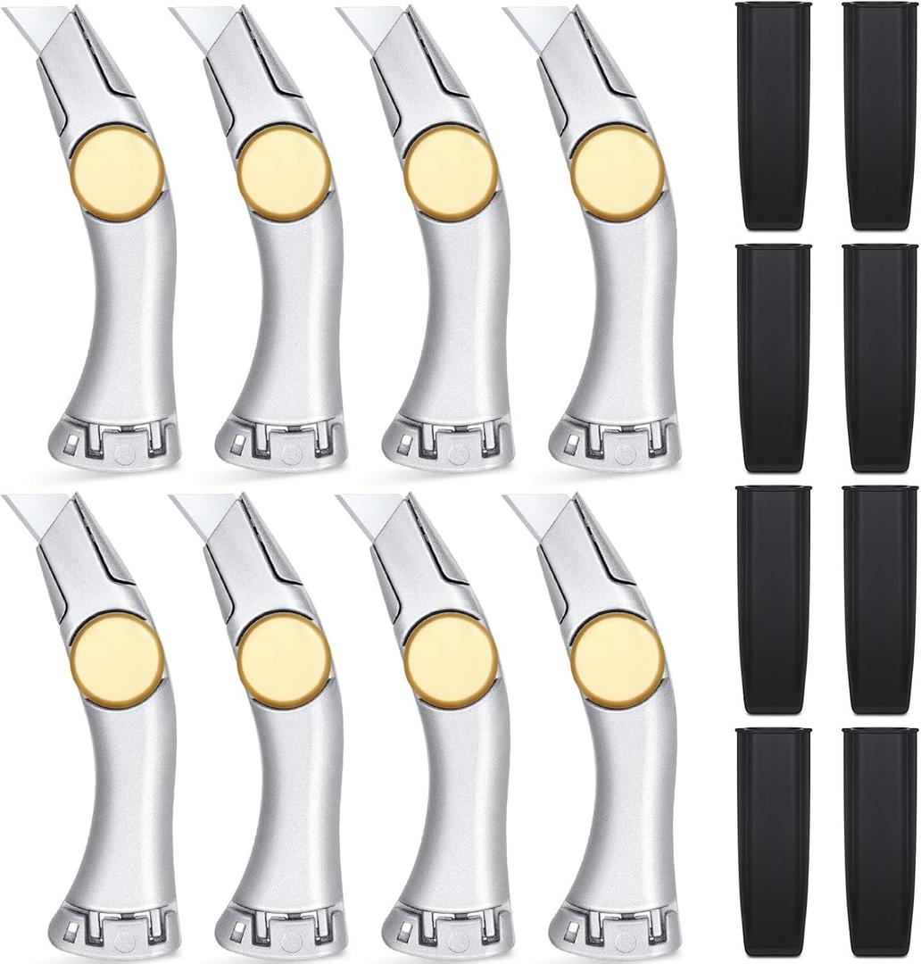 8 Pcs Silver Fixed Blade Roofing Knife Vinyl Drywall Knife with Replacement Fixed Utility Blades Heavy Duty Roofer's Roofing Tools Cutter with Holster Belt Clip for Carpet