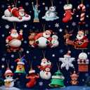 16 Pcs Funny Christmas Pendants, Cute Christmas Tree Ornaments,Santa Claus, Mrs. Claus, Reindeer, Stocking, Snowman, Snowflake, Bell, Etc., for Christmas Trees, Rooms, Windows, Rearview Mirrors