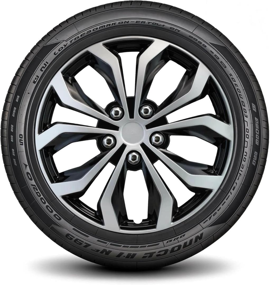 LYDS Spyder BS Black & Silver Universal 15 inch Premium ABS Hubcap Wheel Cover Replacement Set of 4 - FWC-15S-BS