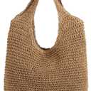 Hand-woven Soft Large Straw Shoulder Bag Boho Straw Handle Tote Retro Summer Beach Bag Rattan Handbag Beige/Khaki