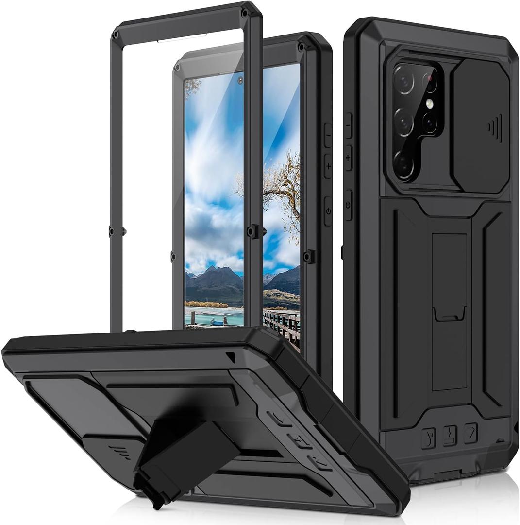 Samsung Galaxy S22 5G 2022 Rugged case with Screen Protector Kickstand Camera Slide Cover for Samsung S22 Metal Military Sturdy Armour Shockproof Cover for Man Outdoor (S22, Black) Samsung Galaxy S22 5G 2022 Rugged case with Screen Protector Kickstand Camera Slide Cover for Samsung S22 Metal Military Sturdy Armour Shockproof Cover for Man Outdoor (S22, Black)
