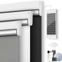 Motorized Blackout Smart Roller Blinds with Remote Control & Solar Panel - Automatic Electric Shades for Windows, Compatible with Alexa - White,34" W*72" H