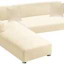 Sectional couch covers 2-Piece Softness L Shaped Sofa Cover Super Stretch L-Type Couch Slipcover with 2Pcs Pillowcases Sofa Slipcover 3 Seater + 3 Seater Furniture Protector (Cream white)