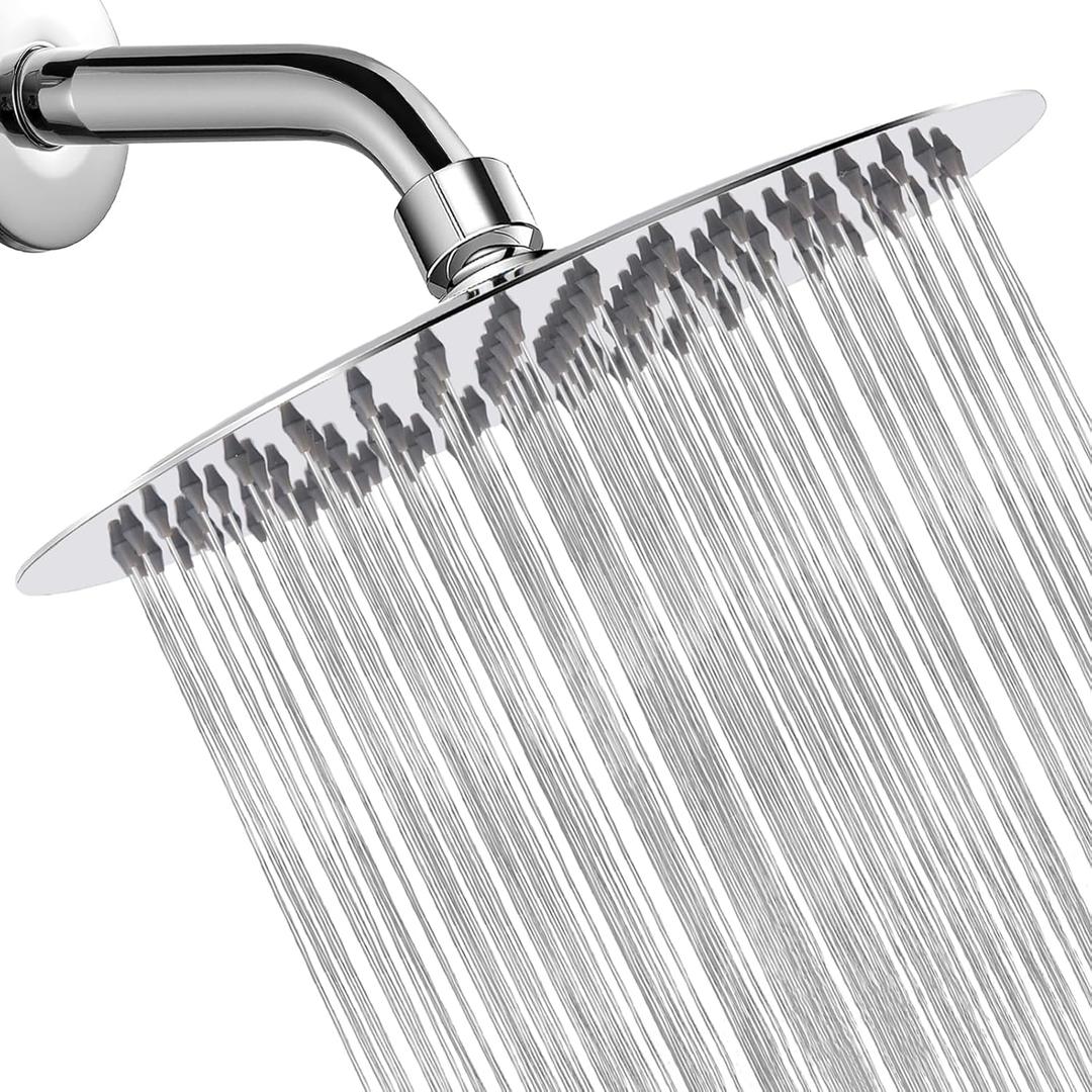 Rain Shower Head, Katezon High Flow Rainfall Showerhead Stainless Steel, Bathroom Waterfall Shower Universal Wall Ceiling Mount (10'', Chrome)