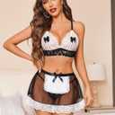 Avidlove Lingerie Sets for Women Sexy Cosplay Lingerie Maid Costume Double Layer Floral Lace Lingerie With Chain (Black, L)