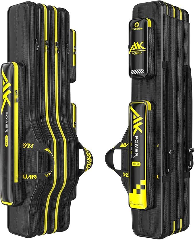 Fishing Rod Case 51in Double-Layer 1680D Heavyweight Oxford Fishing Pole Case & Bag with Wire Frame Support(Not Hardshell)Quick-Access Compartments Anti-Sag Design Fishing Rod Bag Fishing Gift for Men