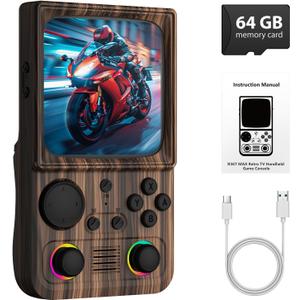 R36TMAX Retro Handheld Game Console, 4 Inch IPS HD Screen Retro Gaming Console, Supports WiFi Networked Fighting and OTG, Compatible with a Large Variety of Classic Games,Wood Grain Coffee Brown