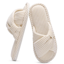 Evshine Summer House Slippers for Women Corduroy Cross Bow Indoor Slippers Open Toe Slip On Bedroom Shoes with Memory Foam 270mm