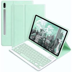 Galaxy Tab S10+ Plus/S9+ Plus/S9 FE+ Plus 12.4" /S8+/S7+/S7FE Tablet Case with Keyboard, Candy Colors Slim Protective Cover with Magnetic Detachable Keyboard with S Pen Holder, Mint Green
