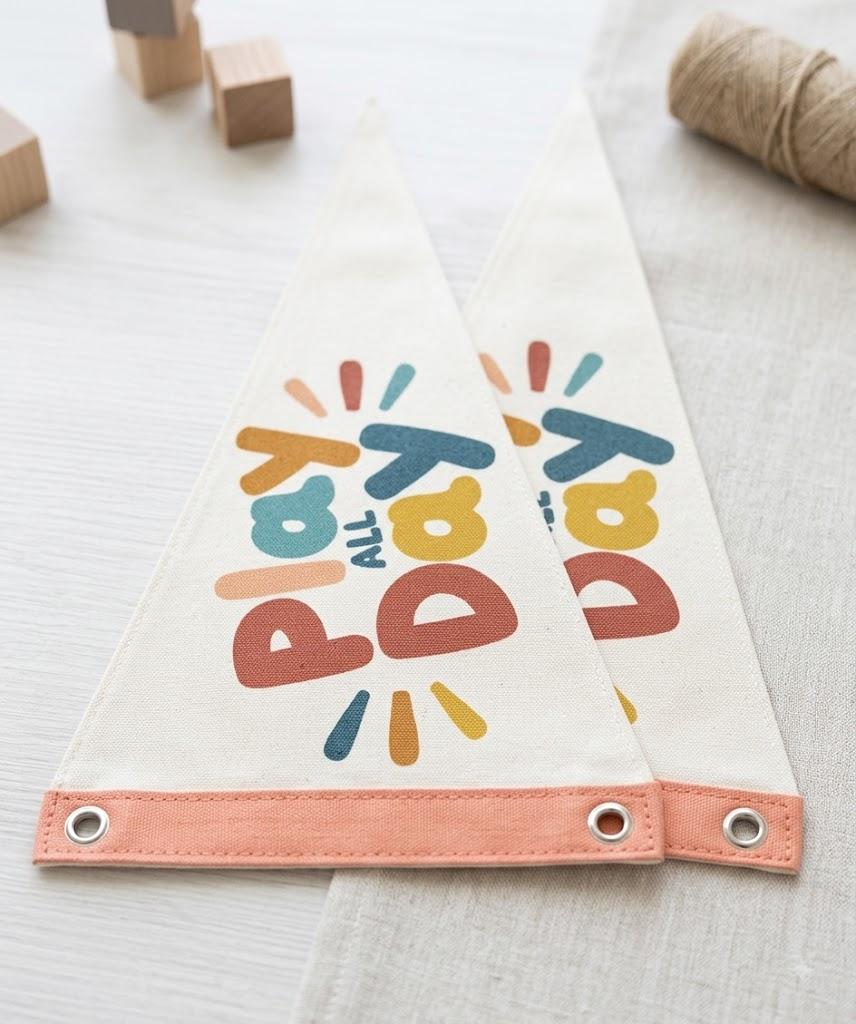 Let's Play All Day Flag Pennant Banner, Boho Nursery, Playroom Wall Hanging, 2 Piece