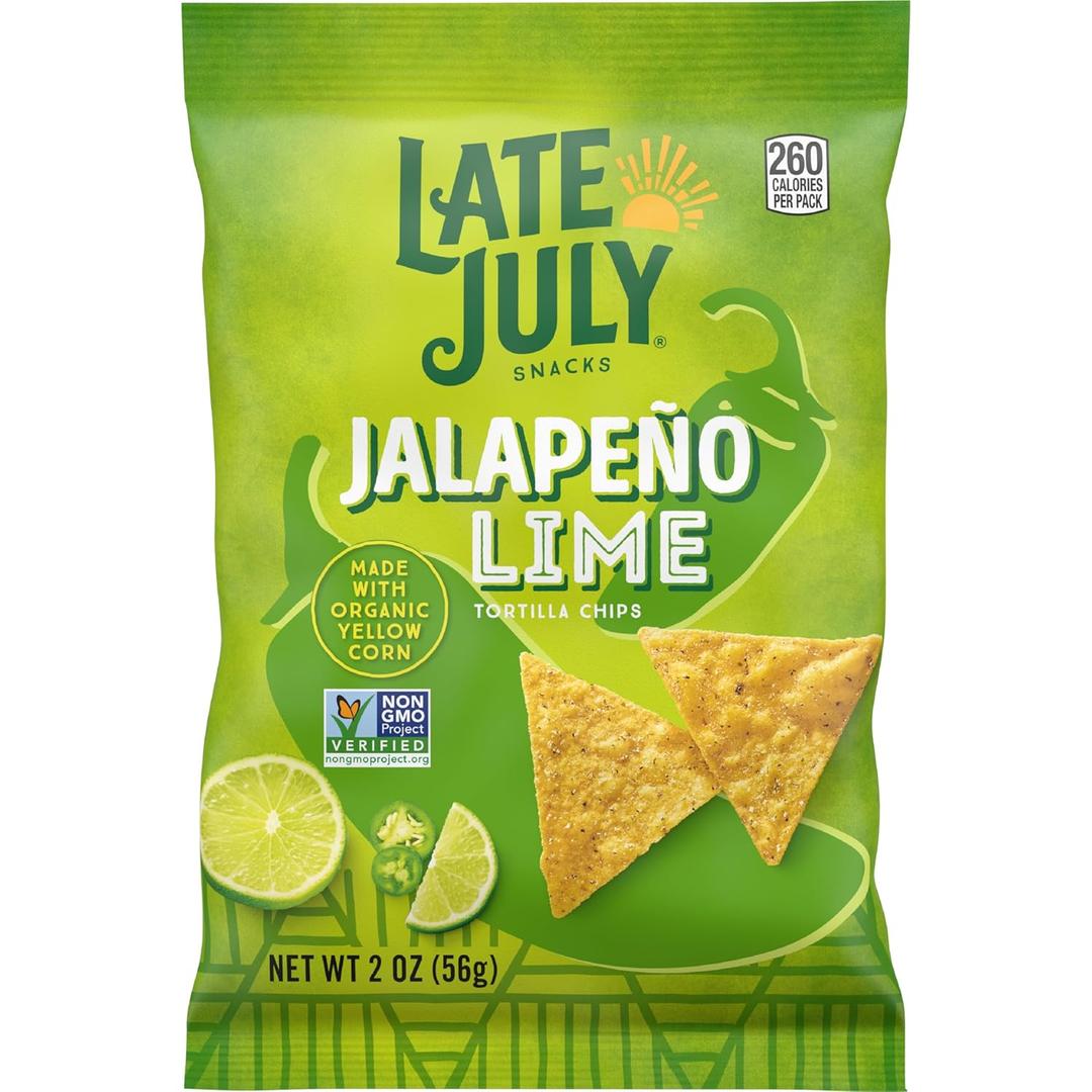 Late July Snacks, Jalapeo Lime Tortilla Chips, 2-oz. Snack Bag (Pack of 6)