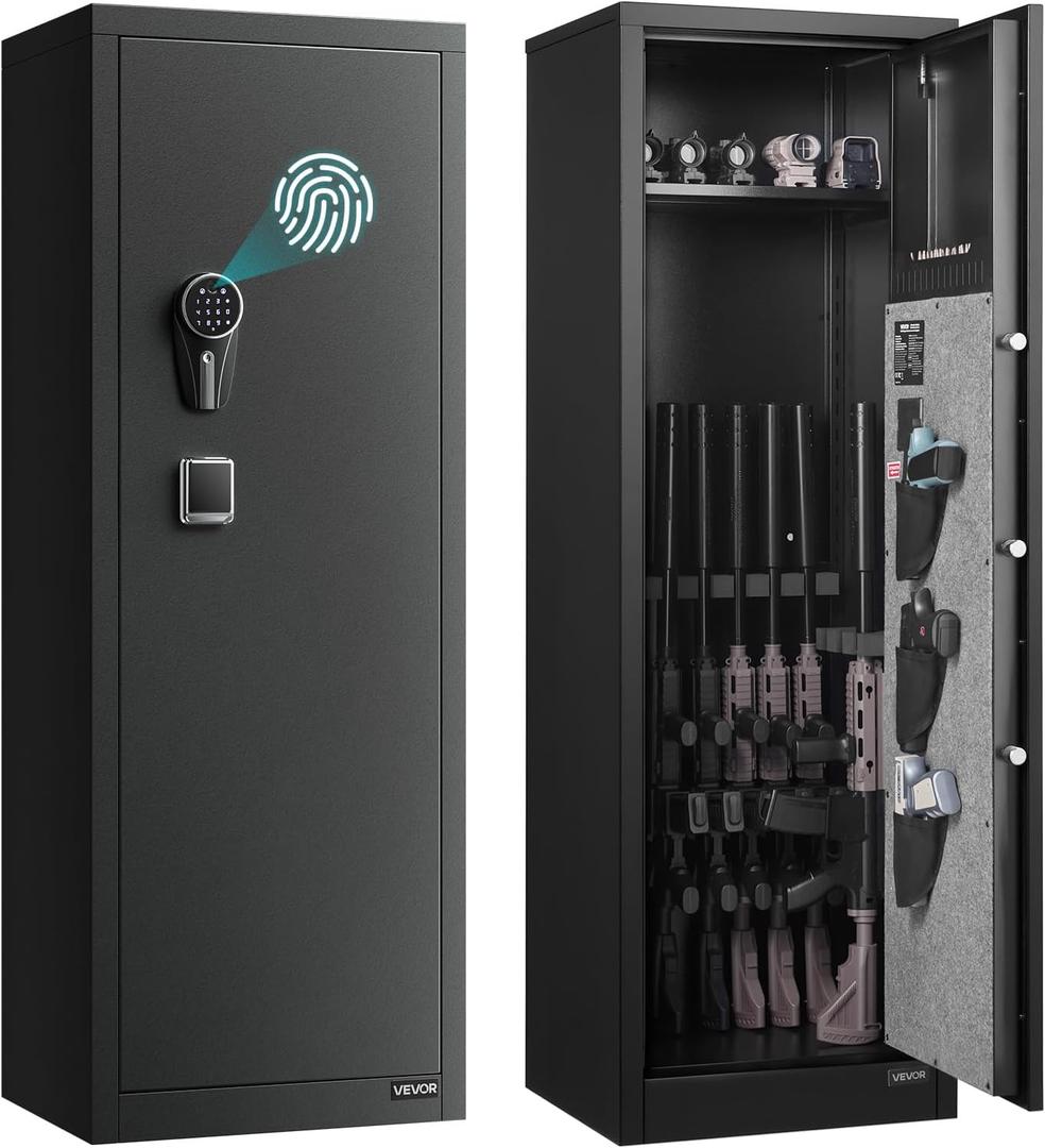 VEVOR 8-10 Gun Safe, Long Gun Cabinet for Rifles and Pistols, Quick Access Fireproof Rifle Safe with 3 Pistol Pockets and Adjustable Racks, Large Digital Cabinet with Fingerprint and Password Lock (16" x 18" x 52")