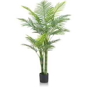 Artificial Golden Cane Palm Tree - 4FT Realistic Faux Plants Indoor with Weighted Pot, Tropical UV Resistant Fake Palm Tree for Home Bedroom Living Room Office Patio Pool Decorations Outdoor Palm Tree