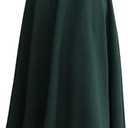 Women's Winter Fall Wool Skirt Plaid Elegant High Waist Elastic A-line Long Skirts (Dark Green 8011)