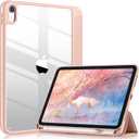 Wenlaty Compatible with iPad (A16) 11th Generation Case 11 Inch 2025, for iPad 10th Generation 10.9 Inch 2022 with Pencil Holder, Trifold Stand Protective Clear Back Shell, Auto Wake/Sleep, Rose Pink